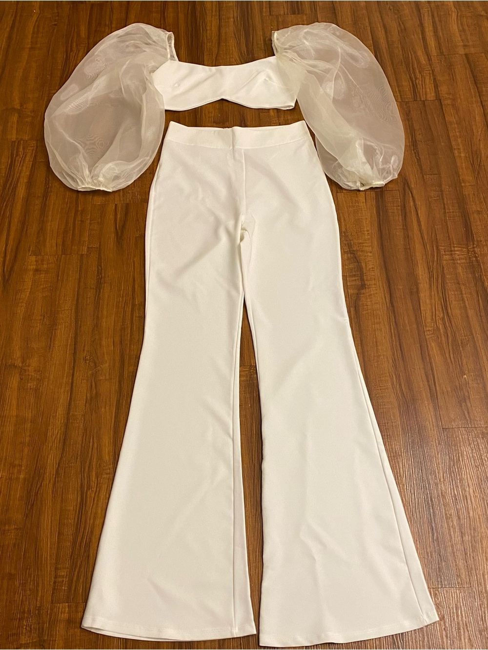 New Ladies Off White High-Waist Flare Pants With Matching Top